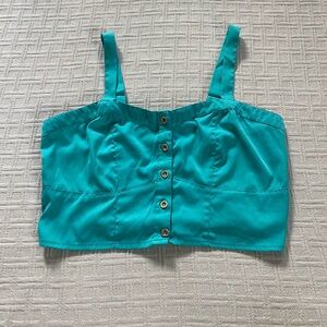 Fashion Web turquoise corset crop top.